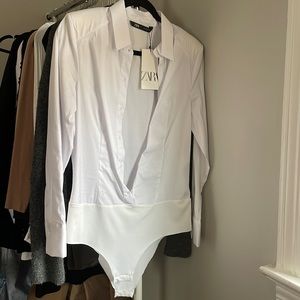 ZARA white button down body suit
